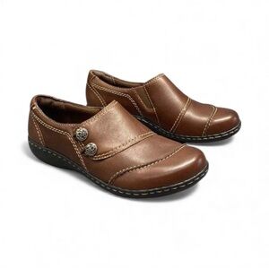 Clarks Women’s Ashland Alpine Leather Slip-On Shoes — Brown — Size 7.5